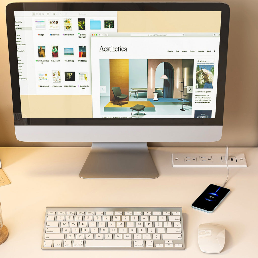 White Computer Desk with 4-in-1 Socket and Storage