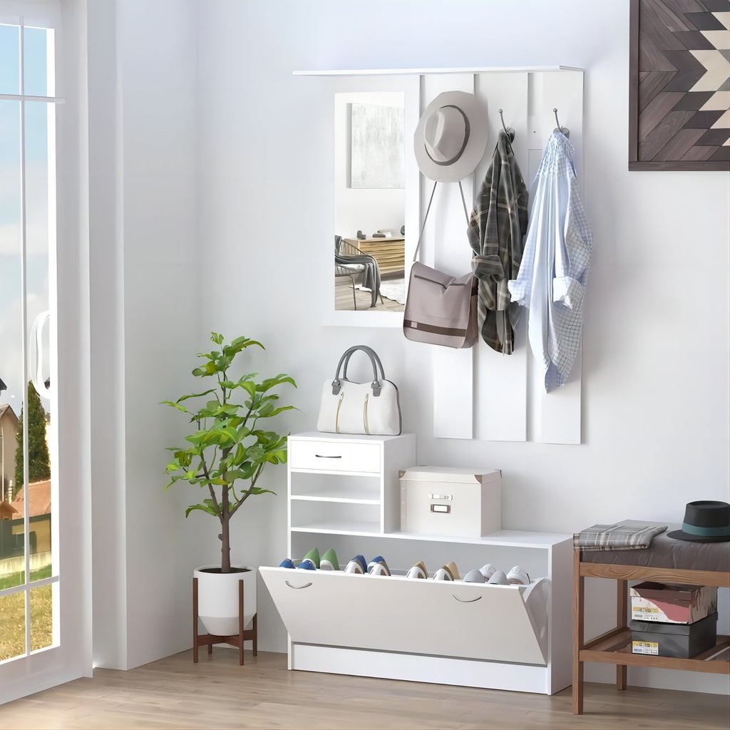 Combination Model Gate Cabinet with Shoe Cabinet, Hang Shelf, and Mirror