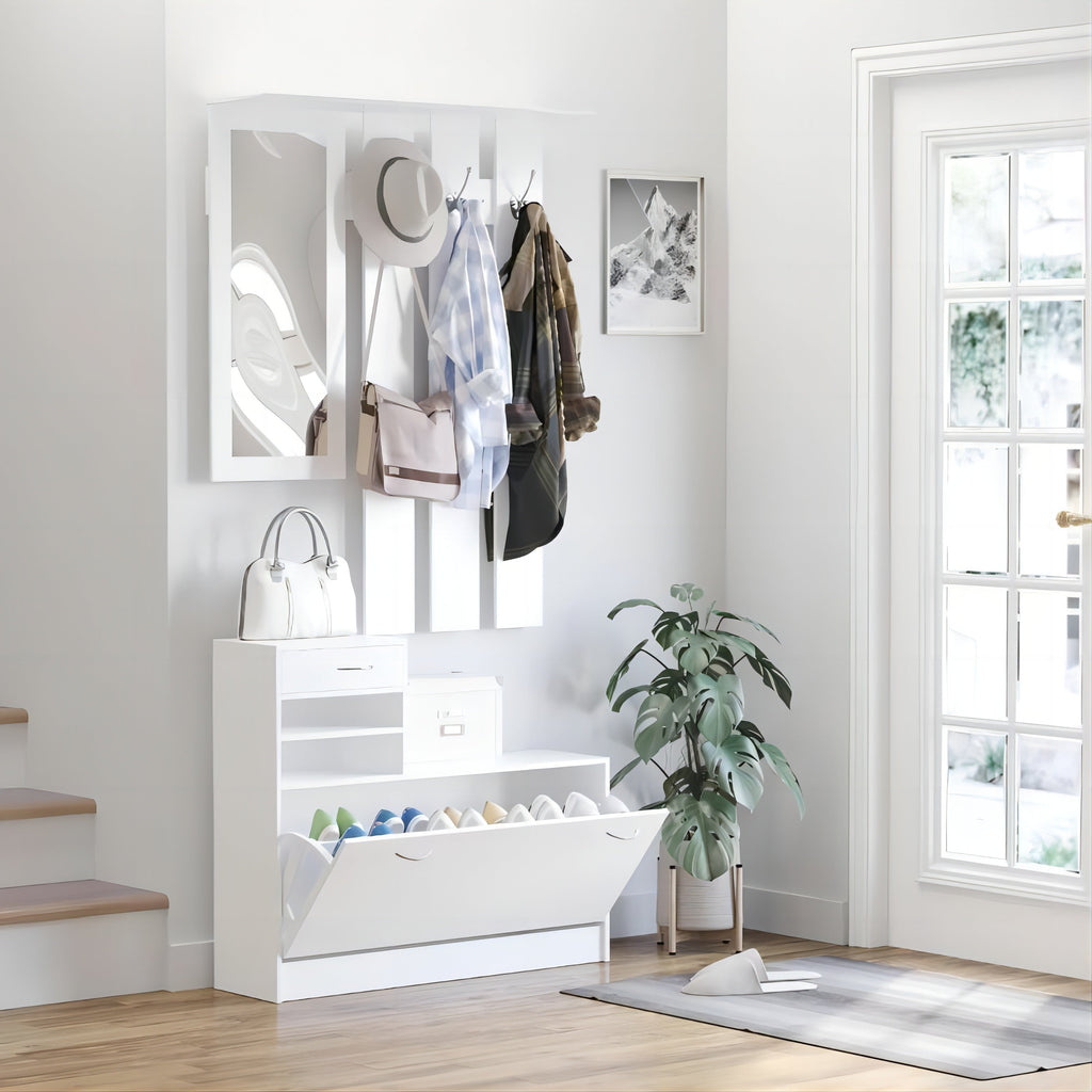 Combination Model Gate Cabinet with Shoe Cabinet, Hang Shelf, and Mirror