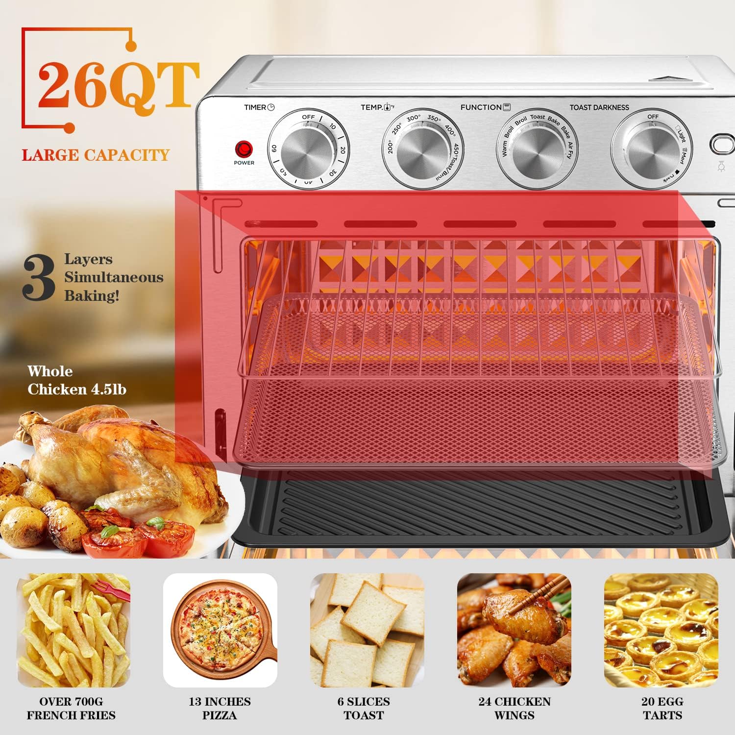 Geek Chef 6 Slice 26QT Air Fryer Toaster Oven Combo