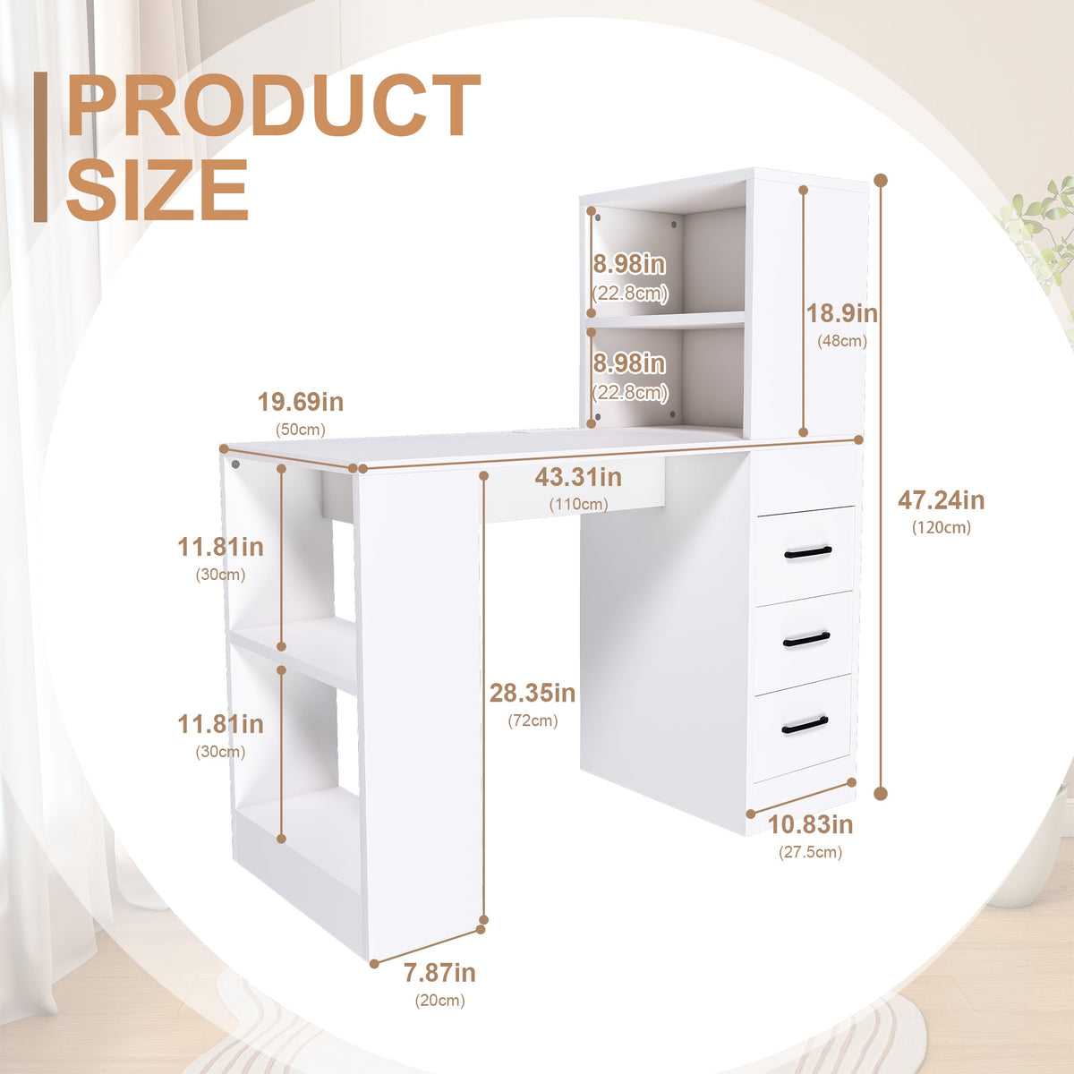 White Computer Desk with 4-in-1 Socket and Storage