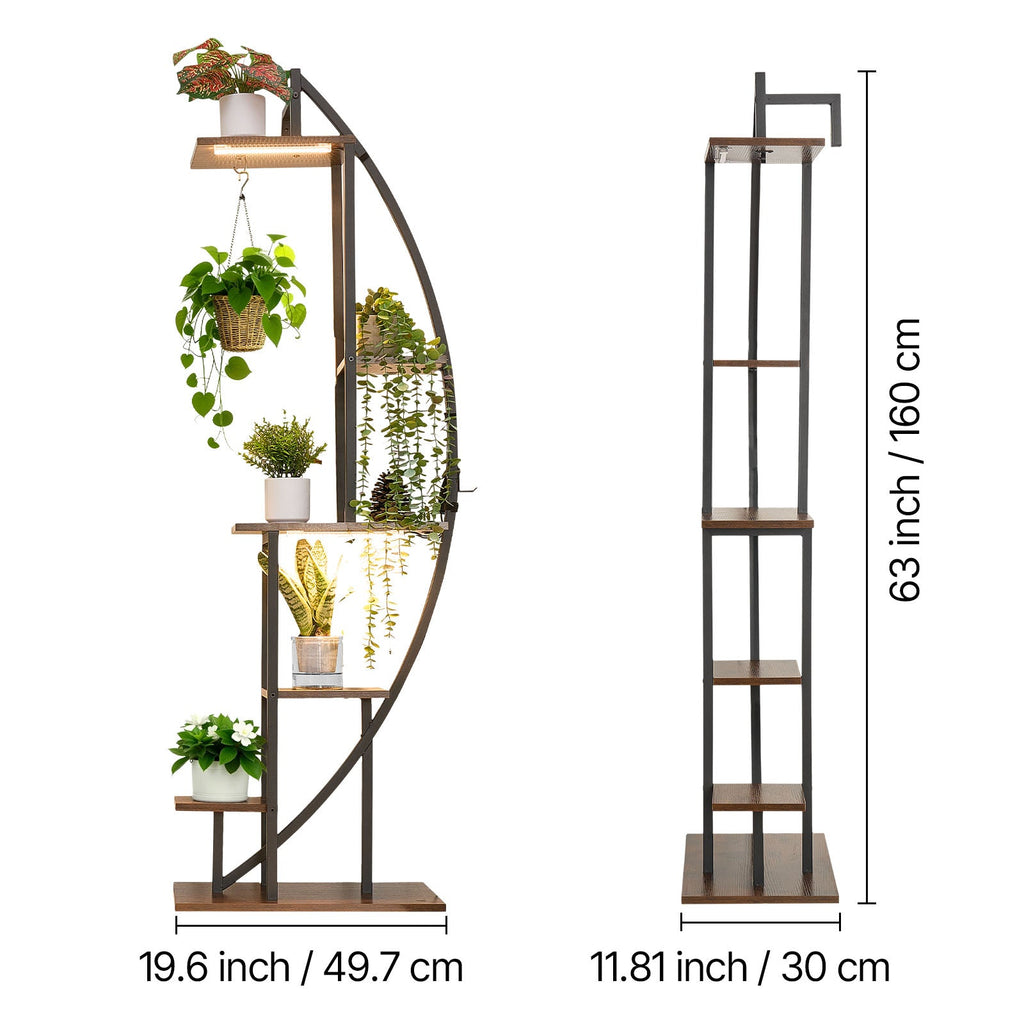 63" Tall 6-Tier Indoor Plant Stand with Grow Lights