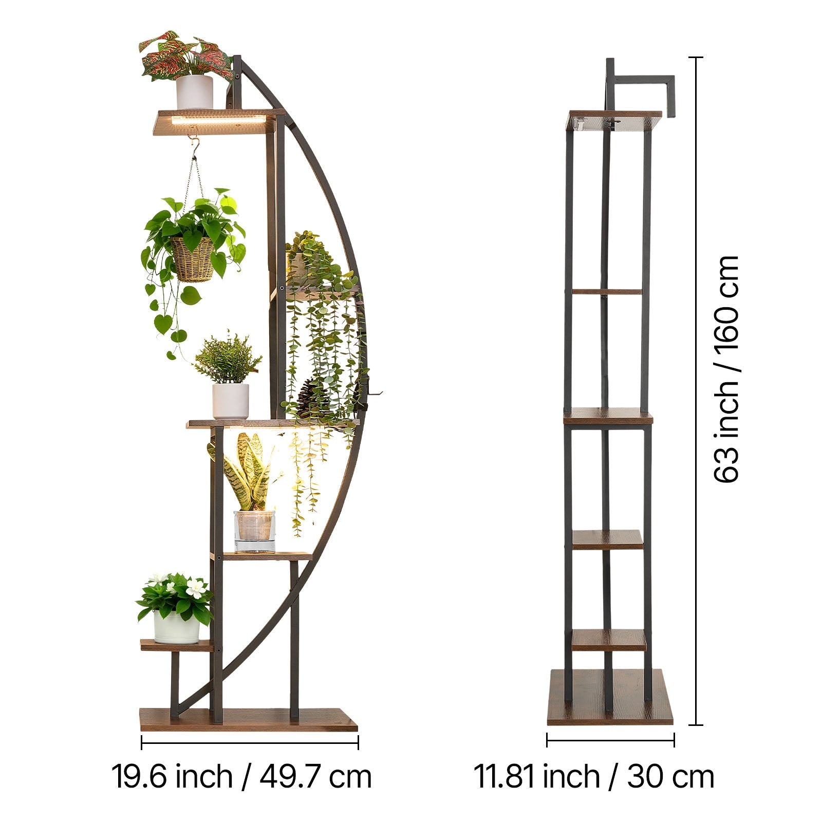 63" Tall 6-Tier Indoor Plant Stand with Grow Lights