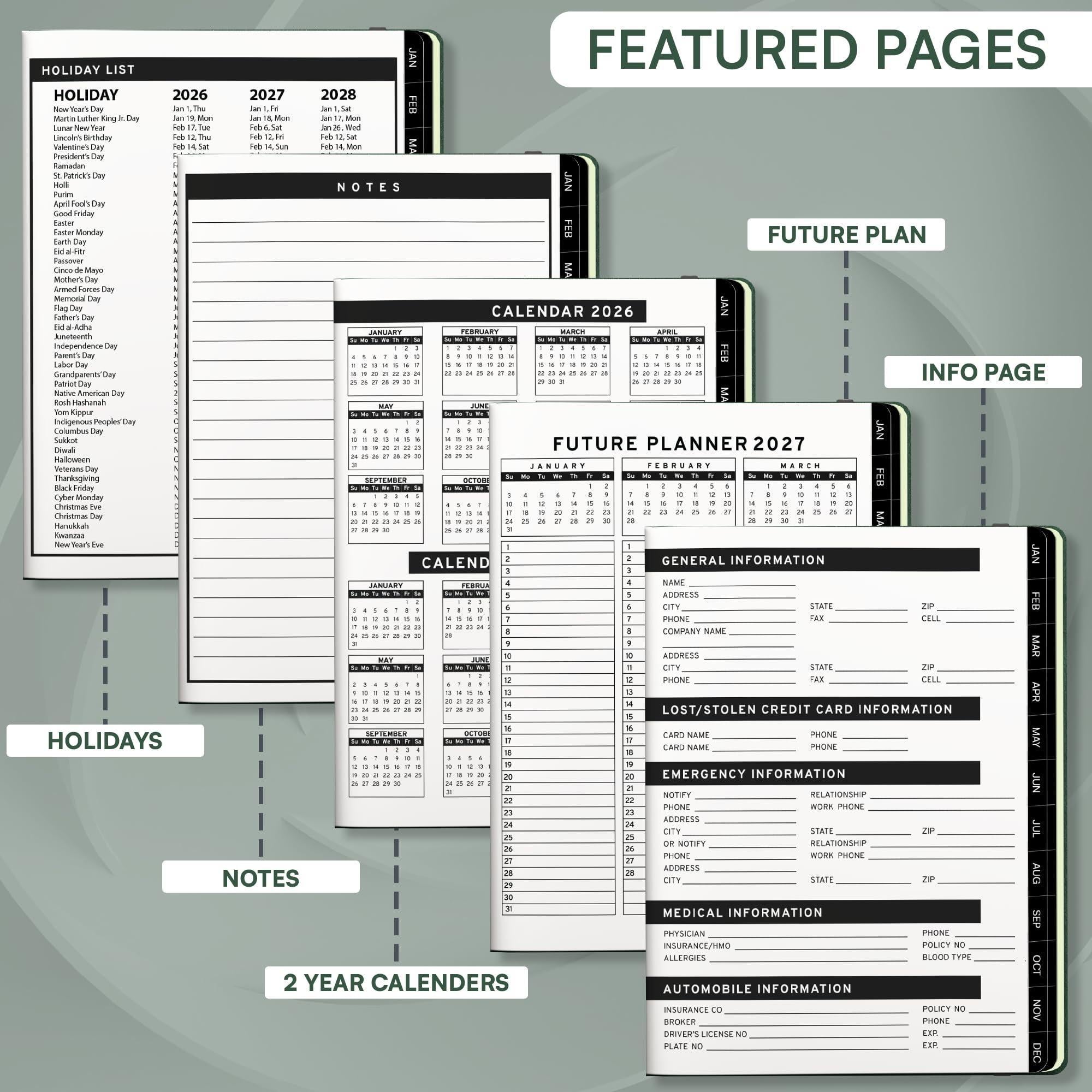 2026 Hardcover Appointment Book Planner 8.5 x 11 inch Dark Green Large Tabbed Daily Hourly Weekly Planner Schedule Book 15 Minute time Slots Business & Personal Planner Jan 2026 Dec 2026 Dark Green