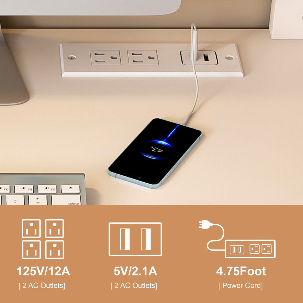 White Computer Desk with 4-in-1 Socket and Storage
