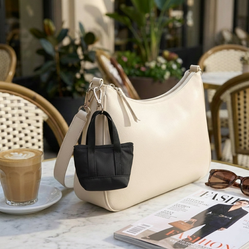 packlab Micro Nano Tote Keychain - Black Mini Tote Bag Coin Purse for Cards, Lip Balm & Everyday Essentials