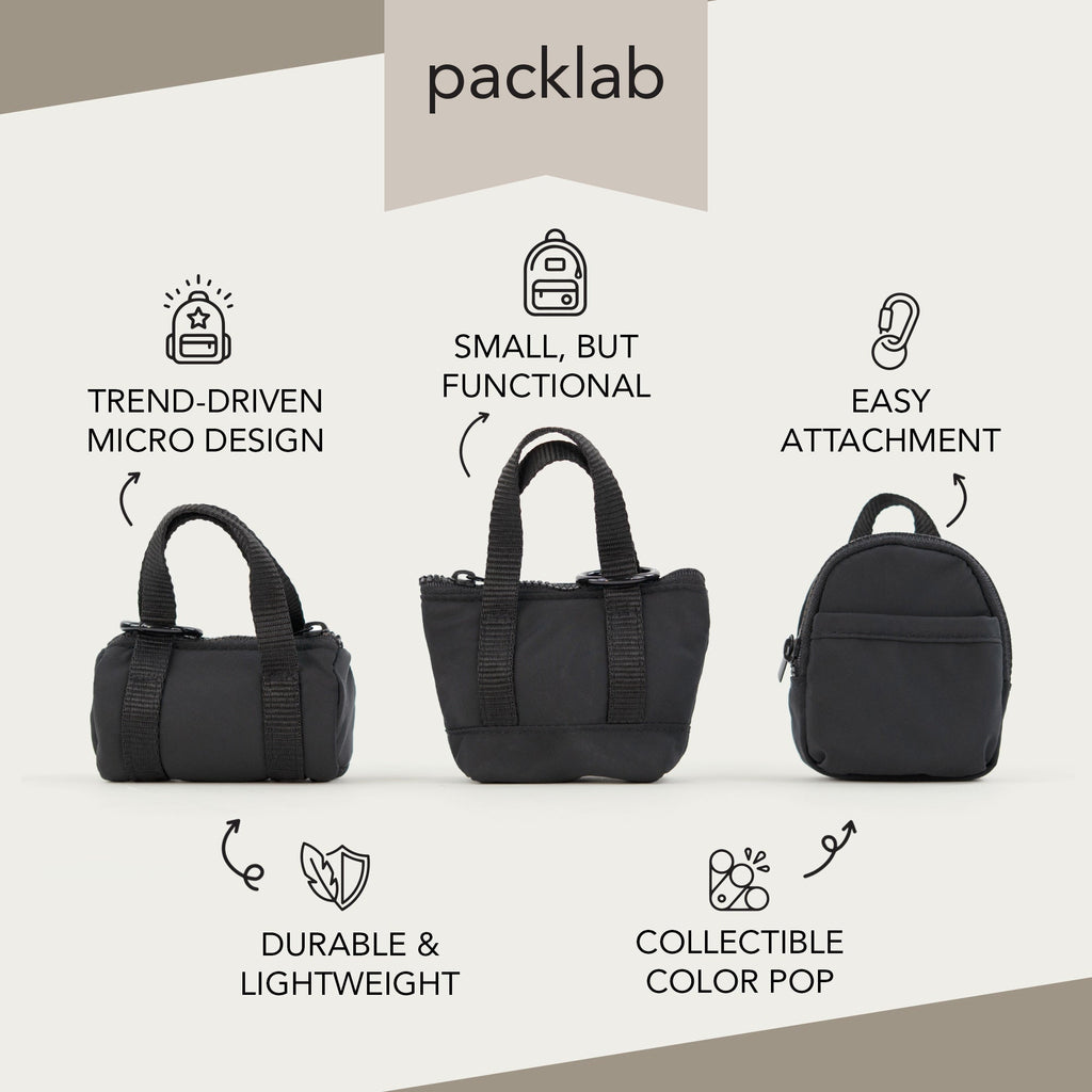 packlab Micro Nano Tote Keychain - Black Mini Tote Bag Coin Purse for Cards, Lip Balm & Everyday Essentials