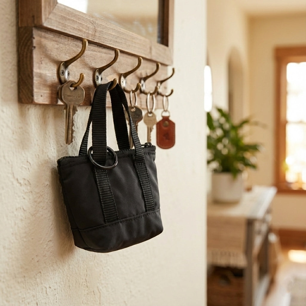 packlab Micro Nano Tote Keychain - Black Mini Tote Bag Coin Purse for Cards, Lip Balm & Everyday Essentials