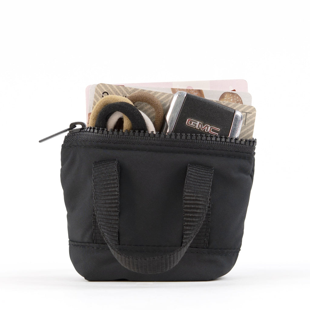 packlab Micro Nano Tote Keychain - Black Mini Tote Bag Coin Purse for Cards, Lip Balm & Everyday Essentials