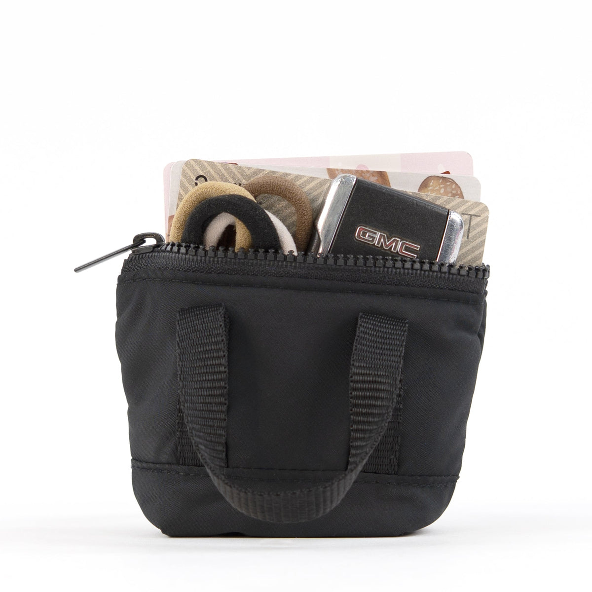 packlab Micro Nano Tote Keychain - Black Mini Tote Bag Coin Purse for Cards, Lip Balm & Everyday Essentials
