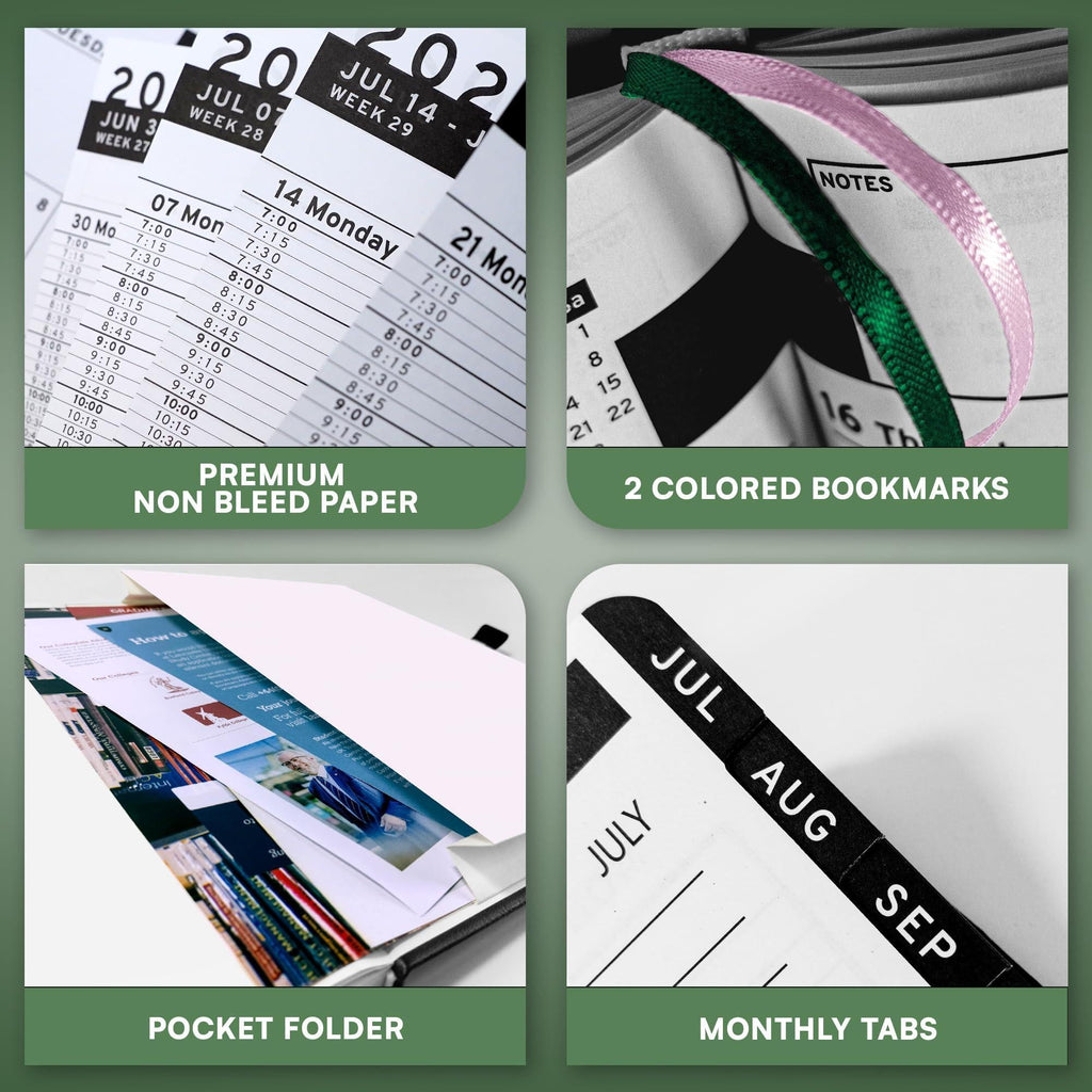 2026 Hardcover Appointment Book Planner 8.5 x 11 inch Dark Green Large Tabbed Daily Hourly Weekly Planner Schedule Book 15 Minute time Slots Business & Personal Planner Jan 2026 Dec 2026 Dark Green