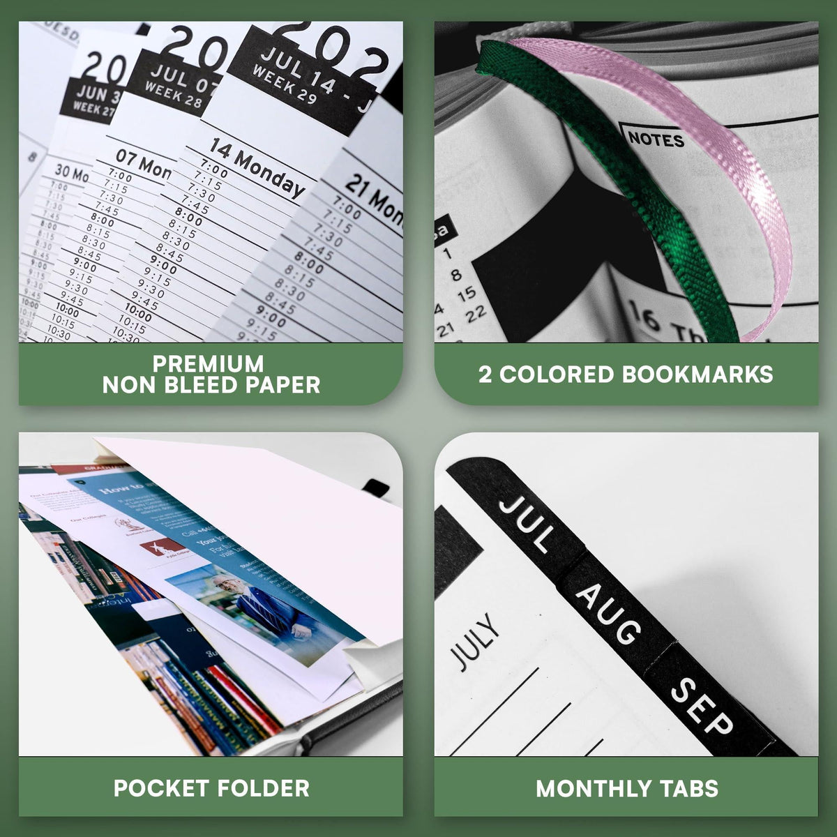 2026 Hardcover Appointment Book Planner 8.5 x 11 inch Dark Green Large Tabbed Daily Hourly Weekly Planner Schedule Book 15 Minute time Slots Business & Personal Planner Jan 2026 Dec 2026 Dark Green
