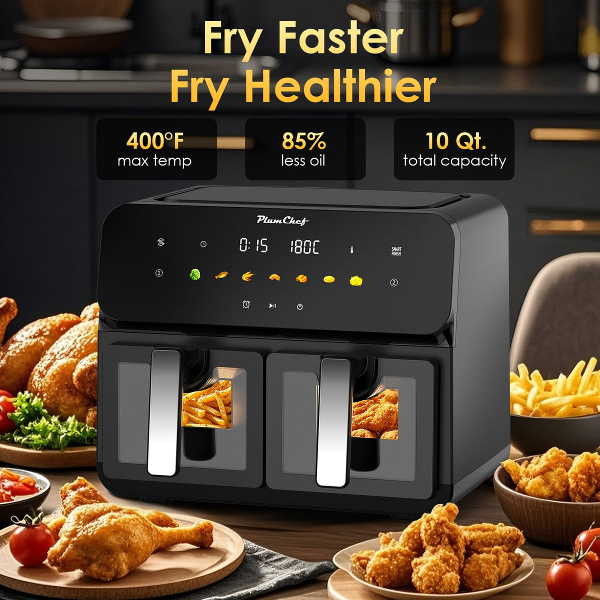 10QT Dual Air Fryer - Double Basket Air Fryer with Touchscreen Control
