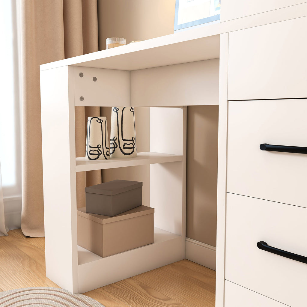 White Computer Desk with 4-in-1 Socket and Storage