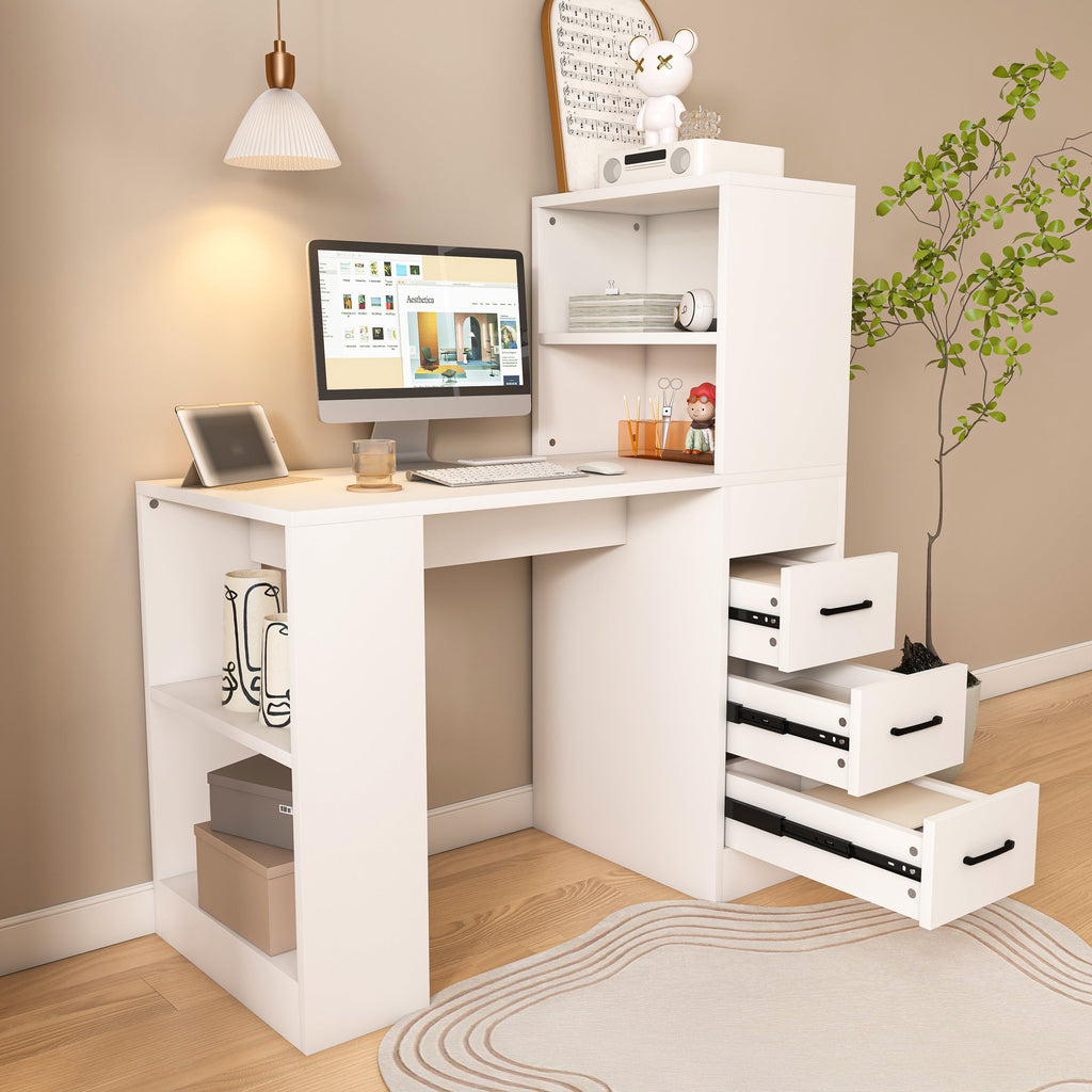 White Computer Desk with 4-in-1 Socket and Storage