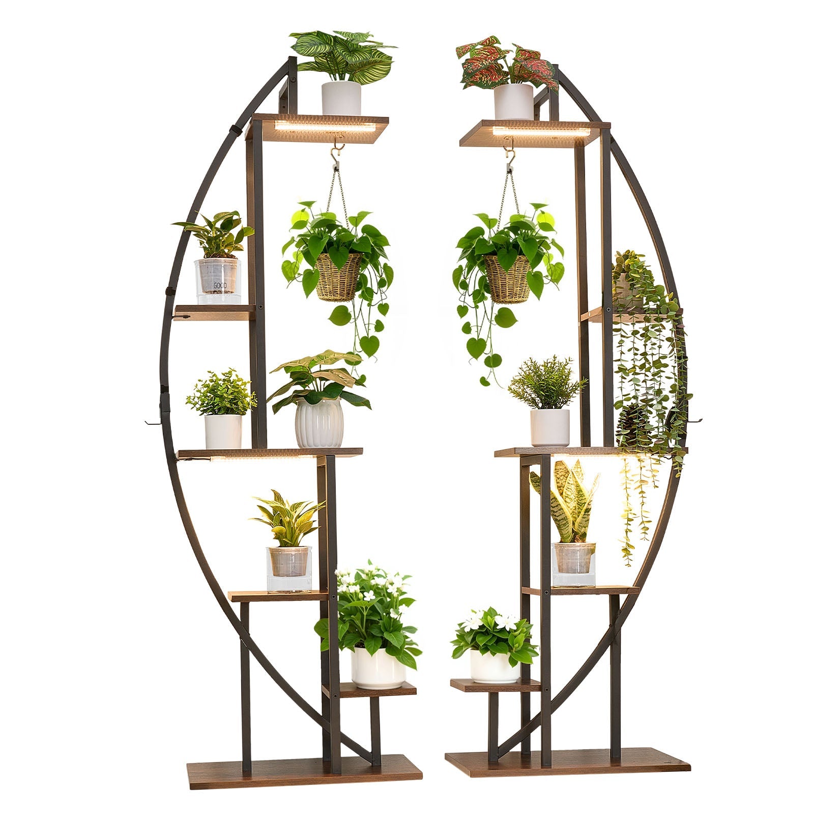 63" Tall 6-Tier Indoor Plant Stand with Grow Lights
